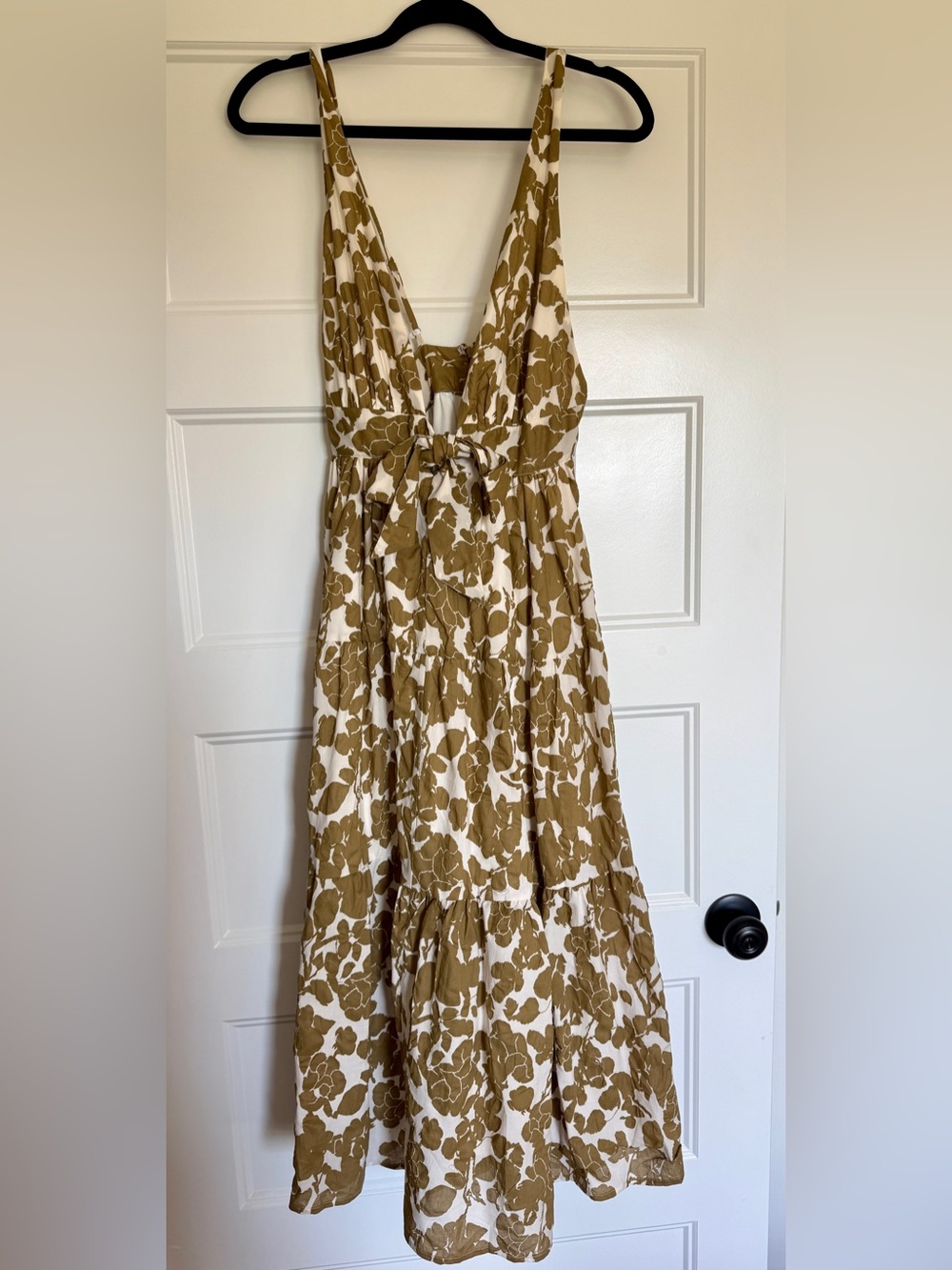 Aakaa NYT Women’s White and Mustard Floral Tie-Front Midi Dress - Size Small